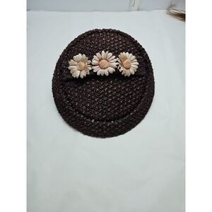 Vintage 1930's/40s brown straw  hat tan flowers